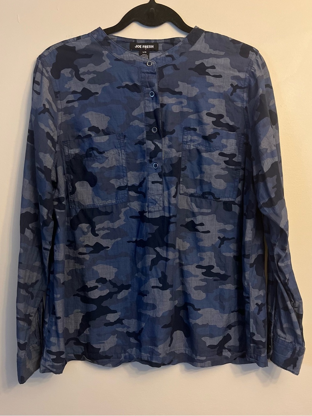 Joe Fresh Blue Camo Button-Down Shirt